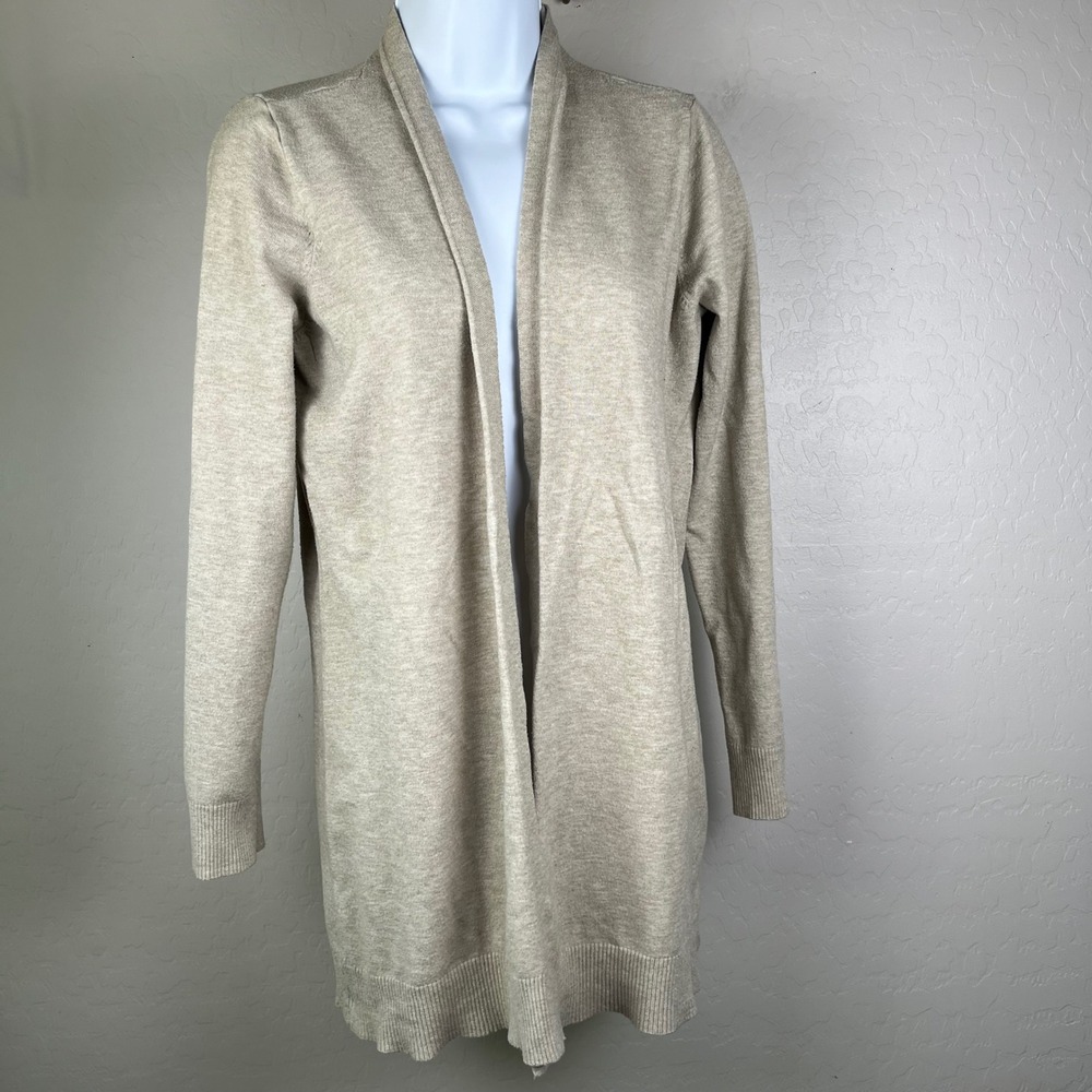 Cyrus Knit Cardigan Duster Sweater Tan Open Front Rayon Blend Long‎ Sleeve Large
